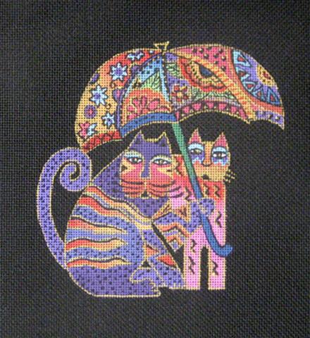 click here to view larger image of Cats with Umbrella (on black) (hand painted canvases)