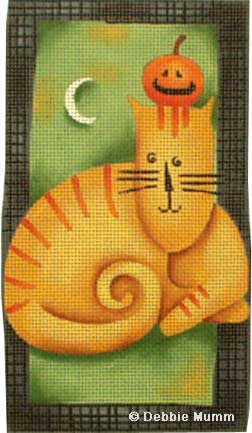 click here to view larger image of Pumpkin Head Cat Halloween Tile (hand painted canvases)
