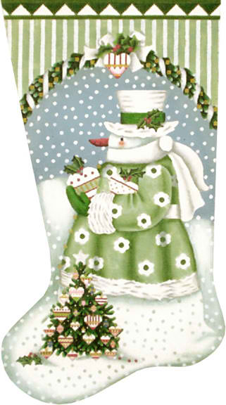 click here to view larger image of Wintergreen Snowman Stocking (hand painted canvases)