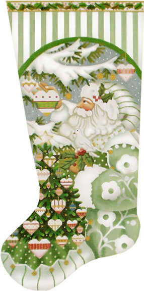 click here to view larger image of Wintergreen Santa Stocking (hand painted canvases)