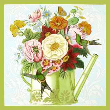 click here to view larger image of Green Watering Can white Camellia Bouquet (hand painted canvases)