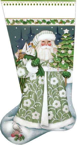 click here to view larger image of Wintergreen Santa Sock (hand painted canvases)