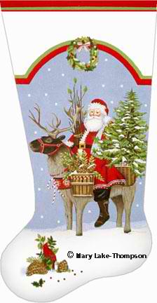 click here to view larger image of Santa/Reindeer Stocking (hand painted canvases)