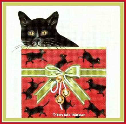 click here to view larger image of Black Cat with Present (hand painted canvases)