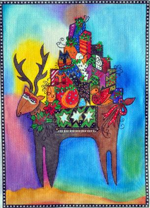 click here to view larger image of Reindeer Bearing Gifts (hand painted canvases)