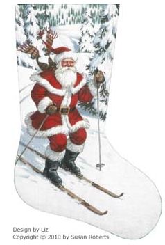 click here to view larger image of Santa Skier Stocking (hand painted canvases)