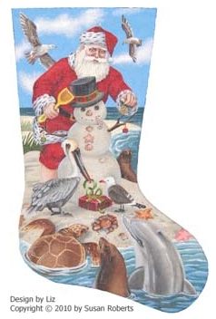 click here to view larger image of Seashore Santa Stocking - 18ct (hand painted canvases)