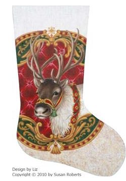 click here to view larger image of Reindeer Portrait Stocking (hand painted canvases)