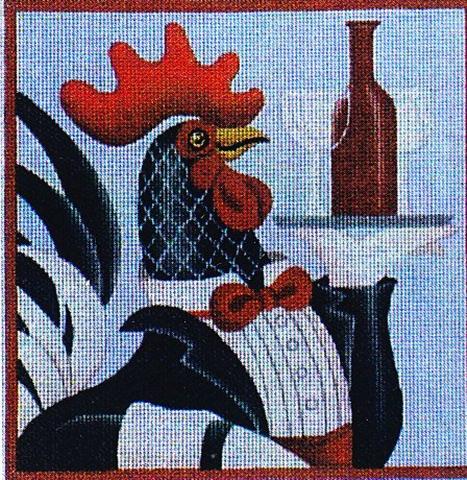 click here to view larger image of Rooster Waiter Wine (hand painted canvases)