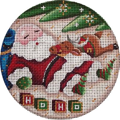click here to view larger image of Snoozing Santa Ornament   (hand painted canvases)