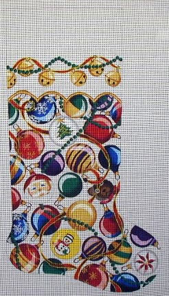 click here to view larger image of Christmas Balls Stocking (hand painted canvases)