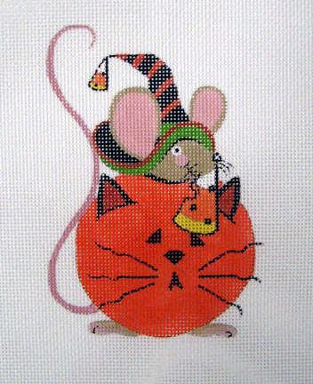 click here to view larger image of Mouse in Pumpkin Cat (hand painted canvases)