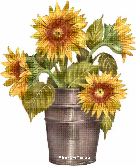 click here to view larger image of Sunflower Pail (hand painted canvases)