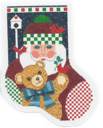 click here to view larger image of Santa with Teddy Bear Midi Sock (hand painted canvases)