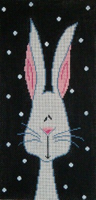 click here to view larger image of Funny White Bunny on Black (hand painted canvases)