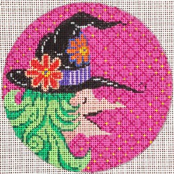 click here to view larger image of Witch On Pink Ornament (hand painted canvases)