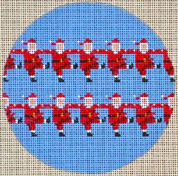 click here to view larger image of Dancing Santas Round Ornament (hand painted canvases)