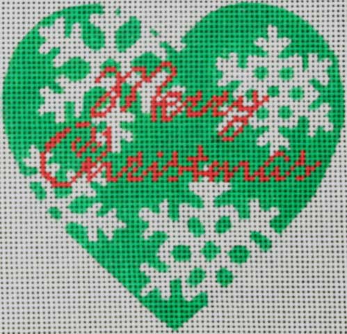 click here to view larger image of Green Snowflake Heart (hand painted canvases)