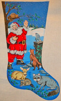 click here to view larger image of Wildlife Santa Stocking (hand painted canvases)