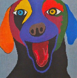 click here to view larger image of Happy Dog on Gray 8x8 (hand painted canvases)