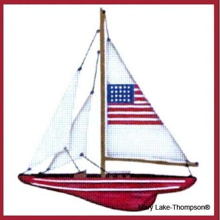 click here to view larger image of Flag Sailboat  (hand painted canvases)