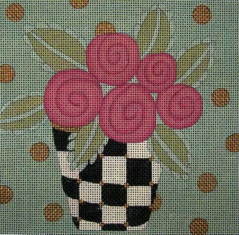 click here to view larger image of Flowers In A Checkered Vase (hand painted canvases)
