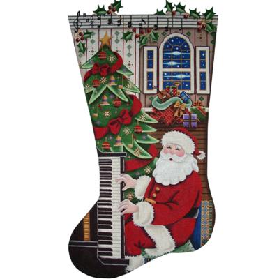 click here to view larger image of Piano Santa Stocking - 18ct (hand painted canvases)