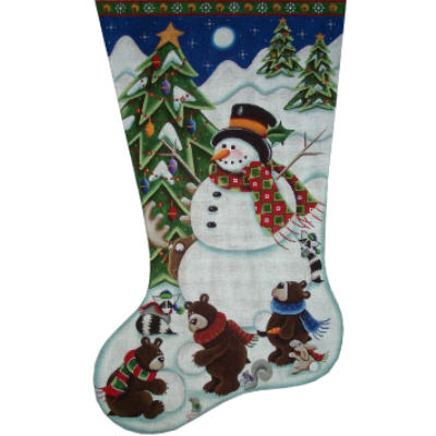 click here to view larger image of Building a Snowman Stocking   (hand painted canvases)