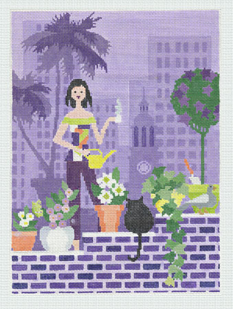 click here to view larger image of Rooftop Garden Girl w/Stitch Guide (hand painted canvases)