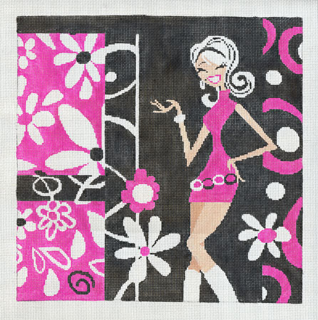 click here to view larger image of Flirty Girl Collage Pink Black w/Stitch Guide (hand painted canvases)