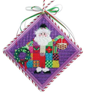 click here to view larger image of Quilted Santa Ornament w/Stitch Guide (hand painted canvases)