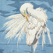 click here to view larger image of Large Egret / blue background (hand painted canvases)