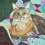 click here to view larger image of Maine Coon Cat on Quilt (hand painted canvases)