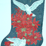 click here to view larger image of Poinsettias/Doves Stocking (hand painted canvases)