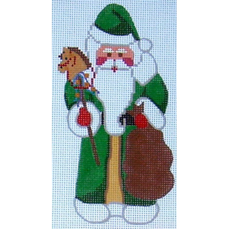 click here to view larger image of Green Santa w/ Horse (hand painted canvases)