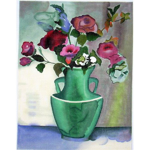 click here to view larger image of Teal Vase w/Roses (hand painted canvases)