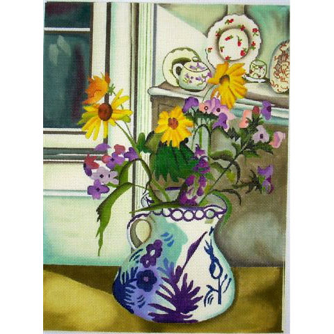 click here to view larger image of Vase w/Purple & White Flowers (hand painted canvases)