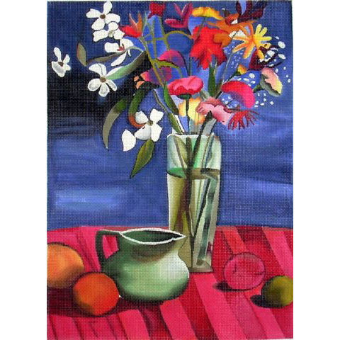 click here to view larger image of Vase on Red Tablecloth (hand painted canvases)