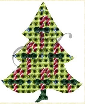 click here to view larger image of Candy Canes on a Chartreuse Tree (hand painted canvases)