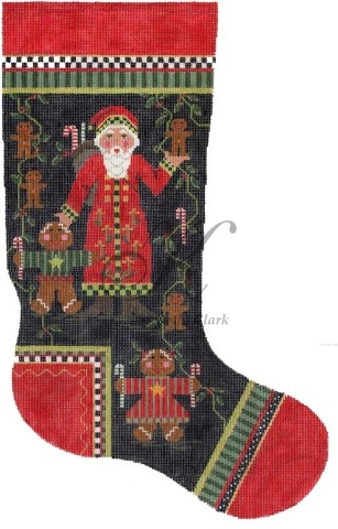 click here to view larger image of Santa & Gingerbread Kids Stocking (hand painted canvases)