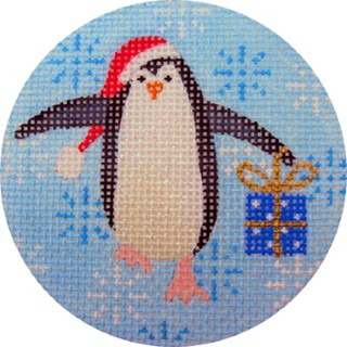 click here to view larger image of Penguin Xmas Circle Blue (hand painted canvases)