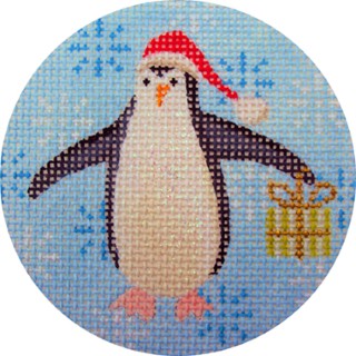 click here to view larger image of Penguin Xmas Circle Lime (hand painted canvases)