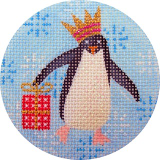 click here to view larger image of Penguin Xmas Circle Red (hand painted canvases)