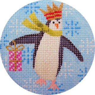 click here to view larger image of Penguin Xmas Circle Pink (hand painted canvases)