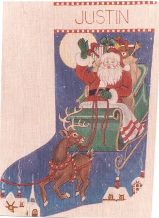 click here to view larger image of Santa's Ride Stocking (hand painted canvases)