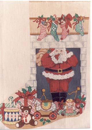 click here to view larger image of Santa in Chimney Stocking (hand painted canvases)