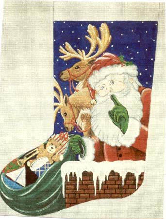click here to view larger image of Shhh Santa with Deer Stocking (hand painted canvases)