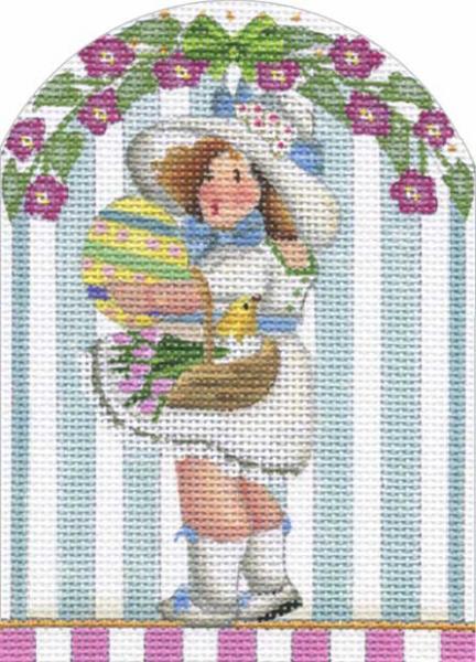 click here to view larger image of Blue Ribbon Bonnet Girl (hand painted canvases)