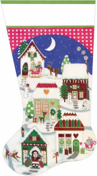 click here to view larger image of Christmas Village Stocking (hand painted canvases)
