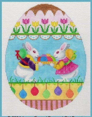 click here to view larger image of Large Egg w Boy and Girl Bunnies (hand painted canvases)